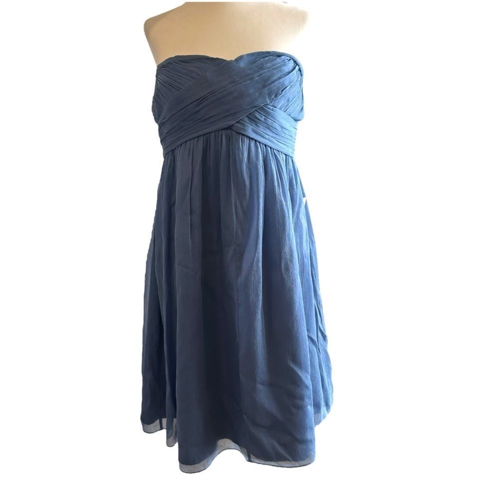 J CREW Taryn Hazel Blue Silk Chiffon Bridesmaid, Wedding Guest Knee Length Dress